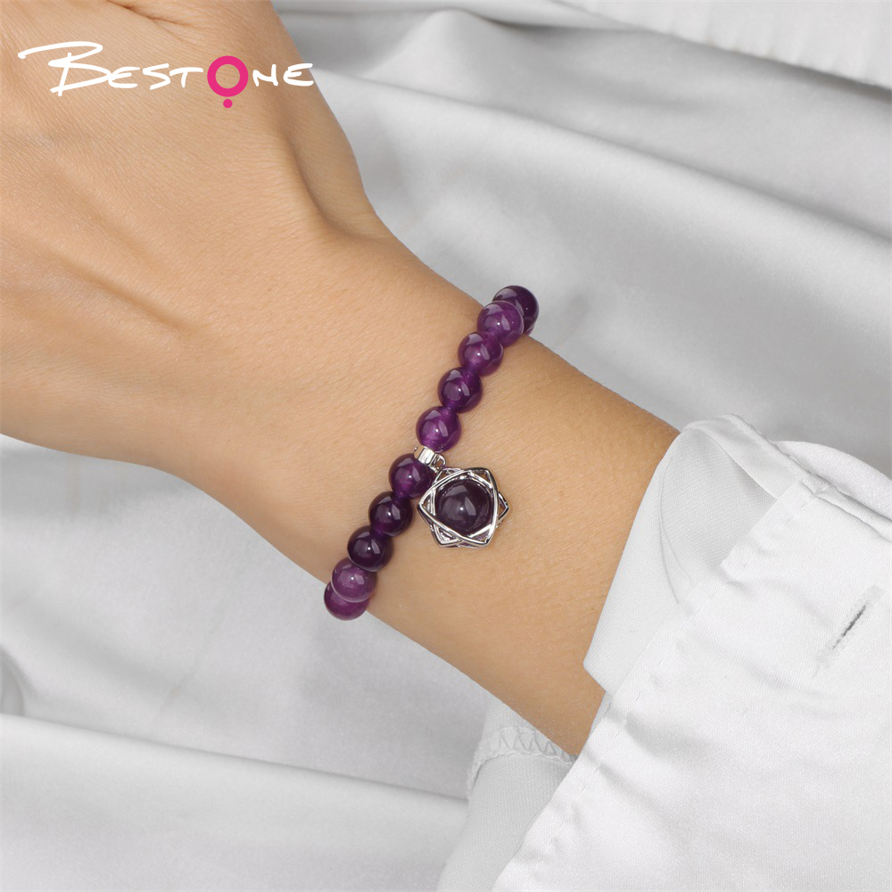 Gemstone Beaded Stretch Bracelet with Matching Hexagram Star Pendant