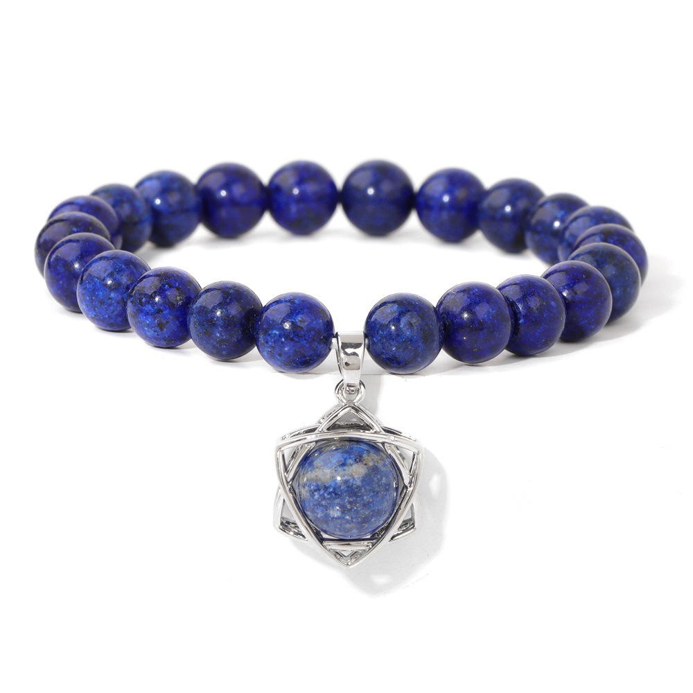 Gemstone Beaded Stretch Bracelet with Matching Hexagram Star Pendant