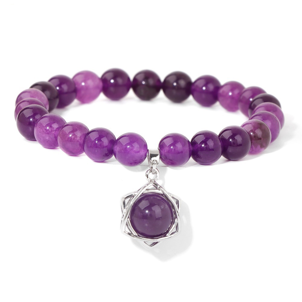 Gemstone Beaded Stretch Bracelet with Matching Hexagram Star Pendant