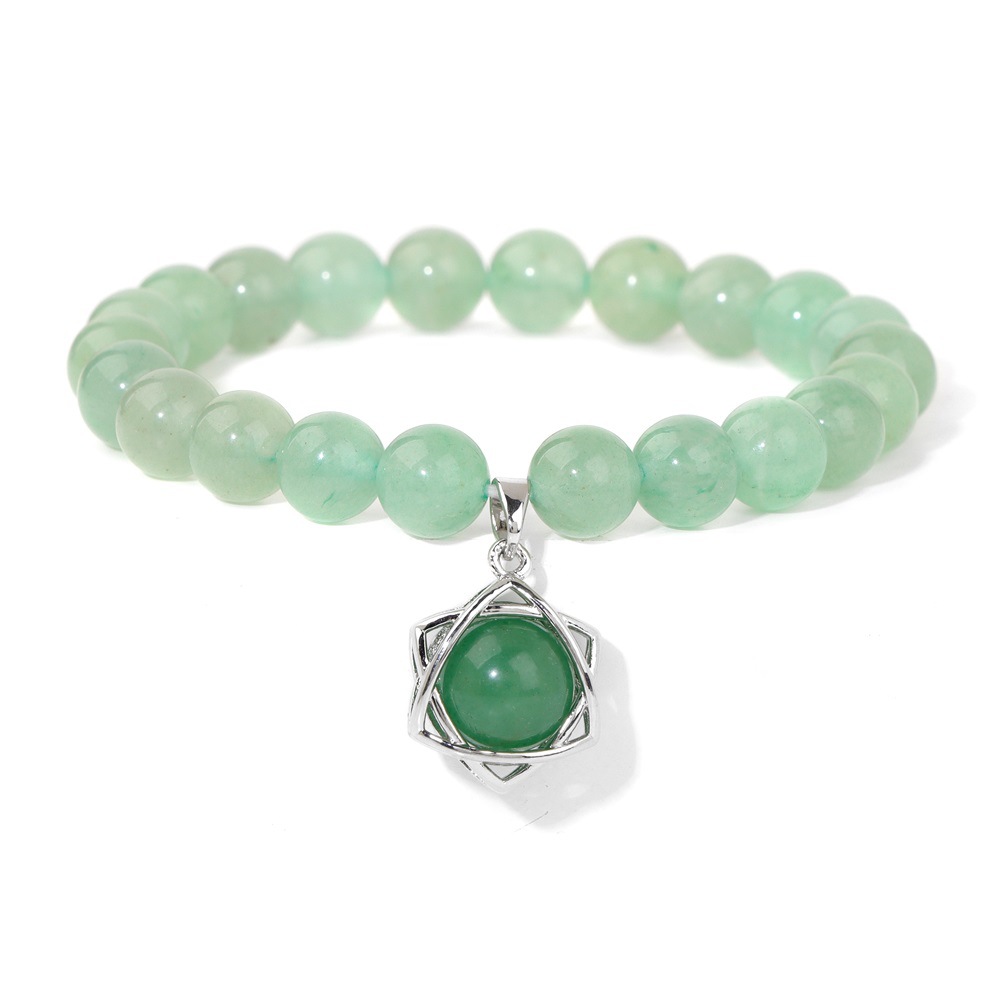 Gemstone Beaded Stretch Bracelet with Matching Hexagram Star Pendant