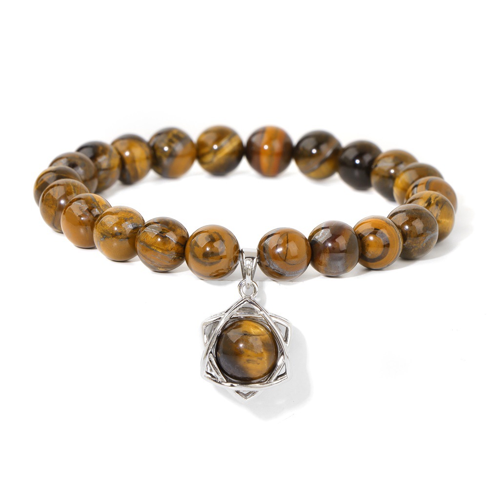 Gemstone Beaded Stretch Bracelet with Matching Hexagram Star Pendant