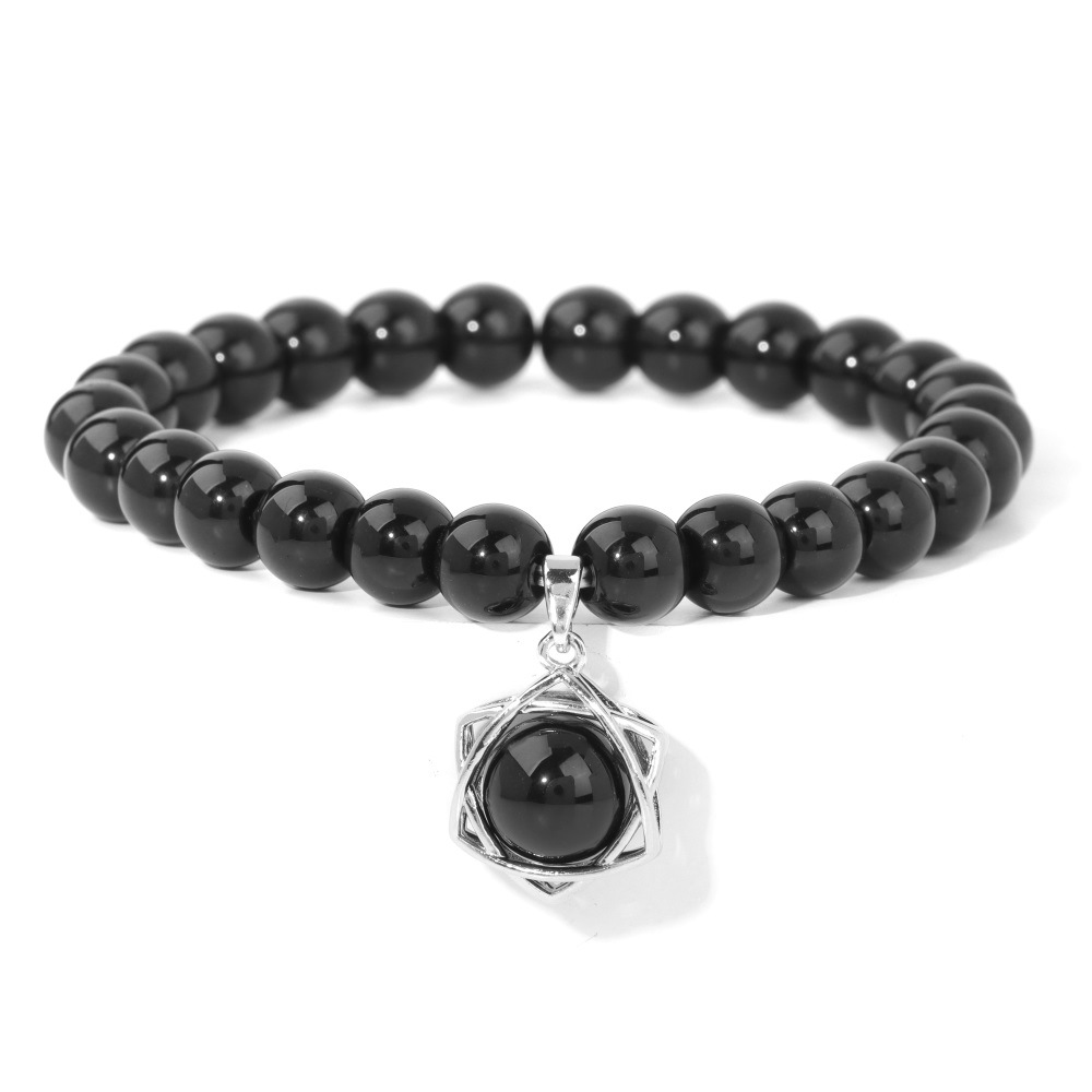 Gemstone Beaded Stretch Bracelet with Matching Hexagram Star Pendant