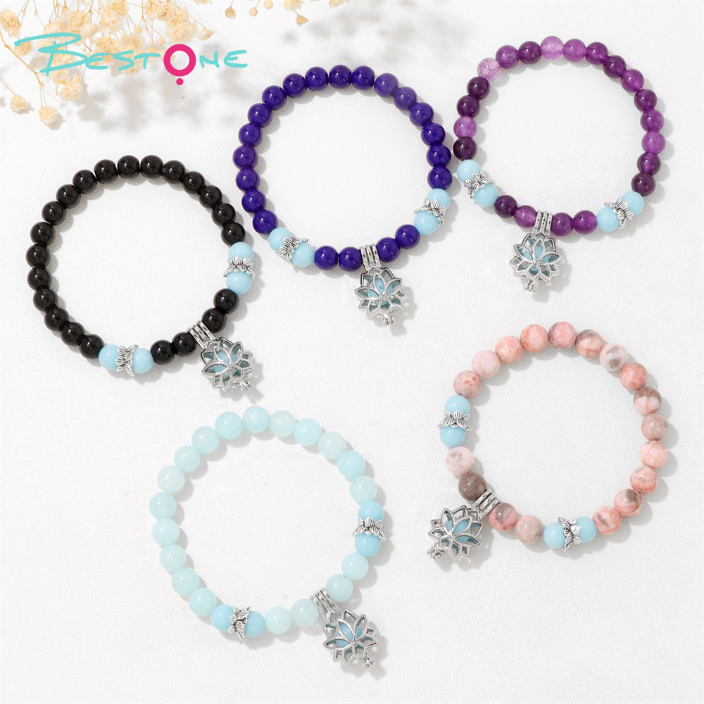 Glow Bead Stretch Bracelet with Lotus Mystery Box Charm