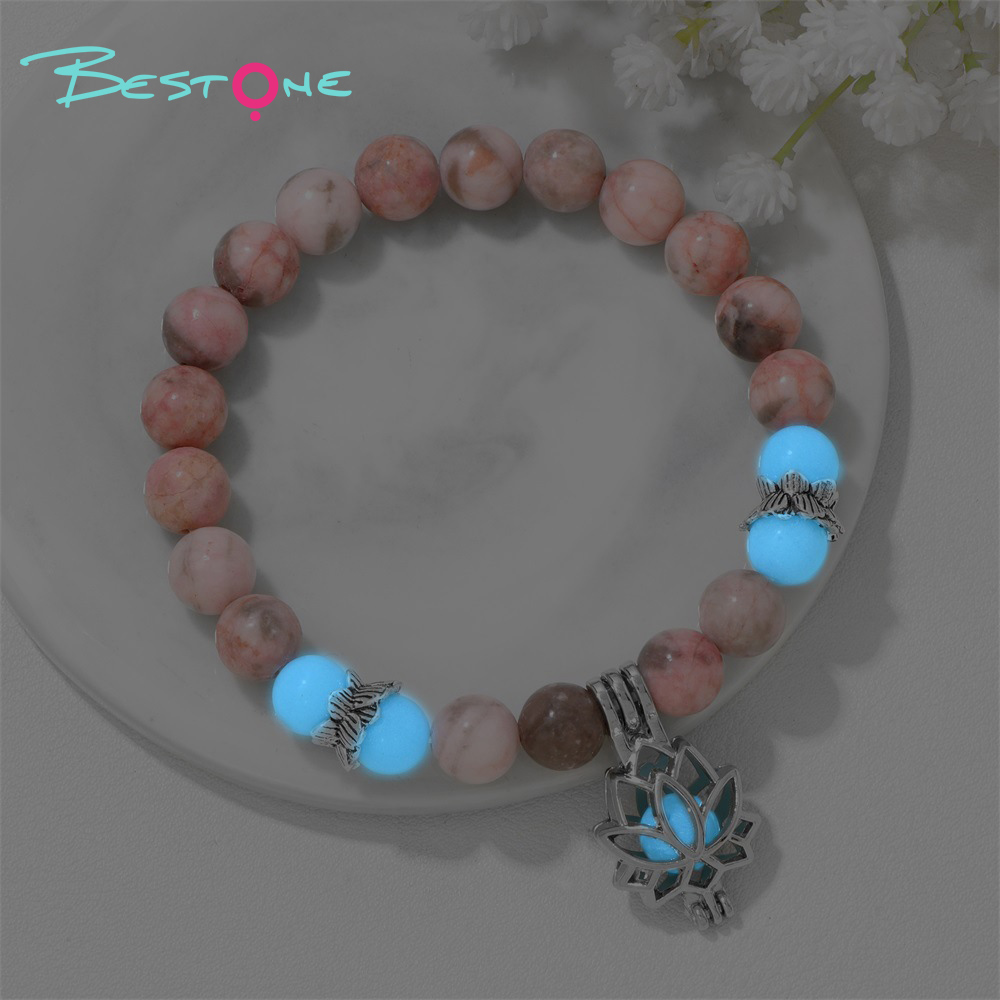 Glow Bead Stretch Bracelet with Lotus Mystery Box Charm
