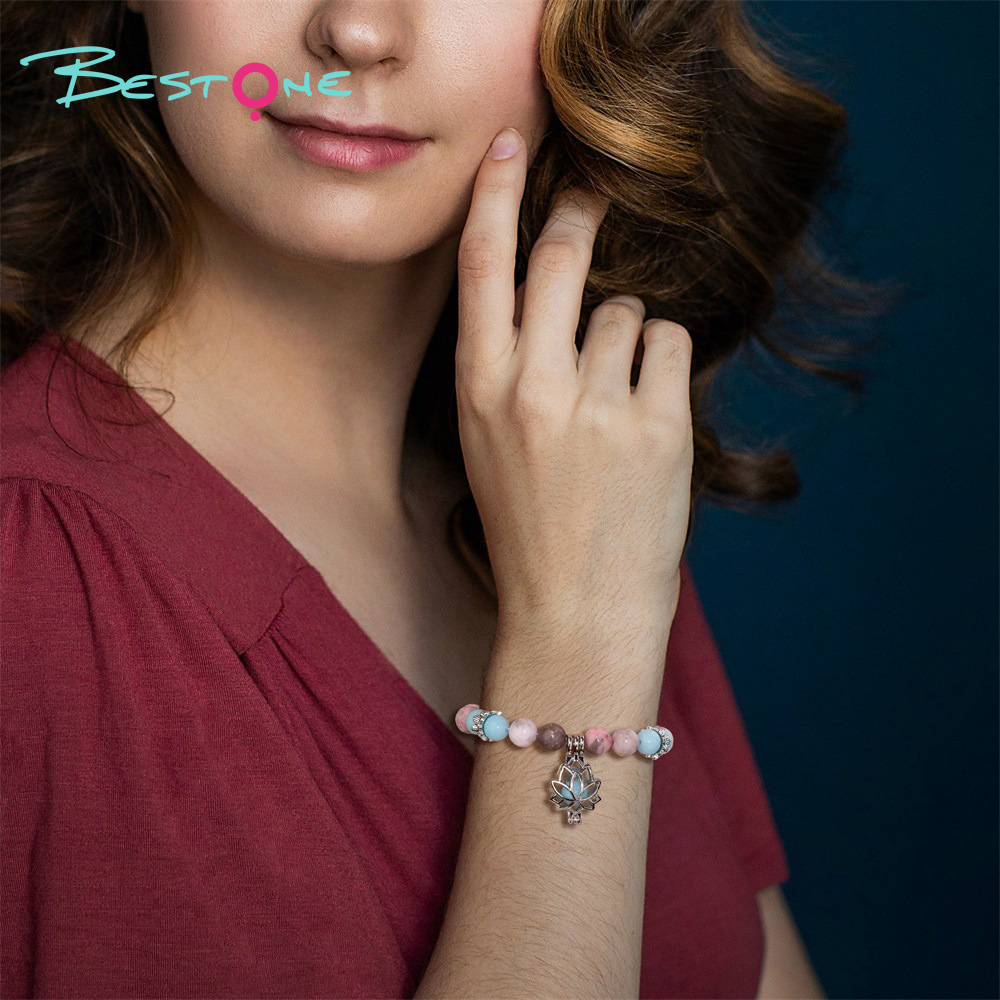 Glow Bead Stretch Bracelet with Lotus Mystery Box Charm