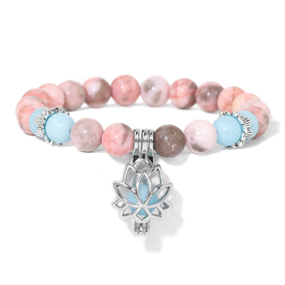 Glow Bead Stretch Bracelet with Lotus Mystery Box Charm