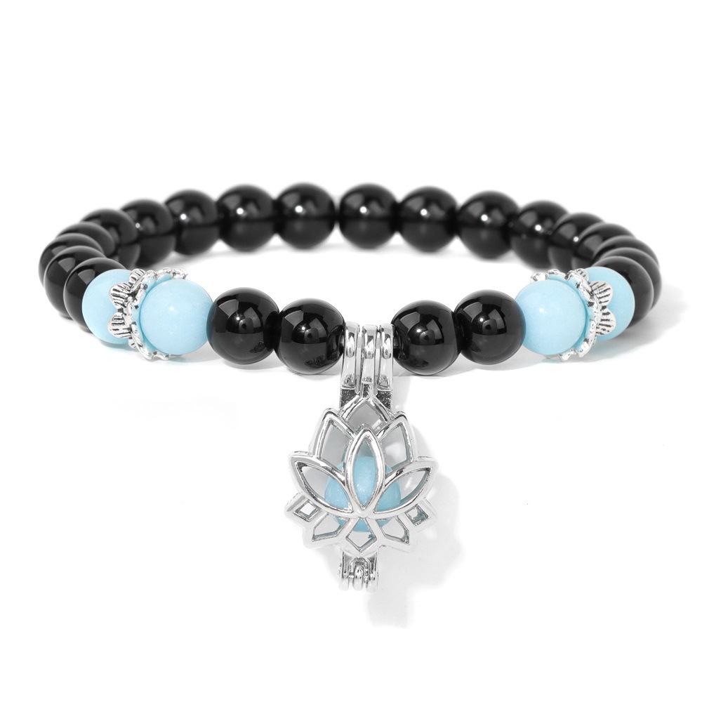 Glow Bead Stretch Bracelet with Lotus Mystery Box Charm