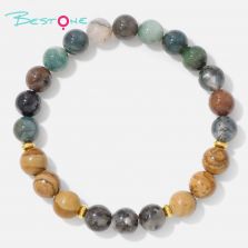 Mixed Gemstone Beaded Stretch Bracelet with Gold Spacers