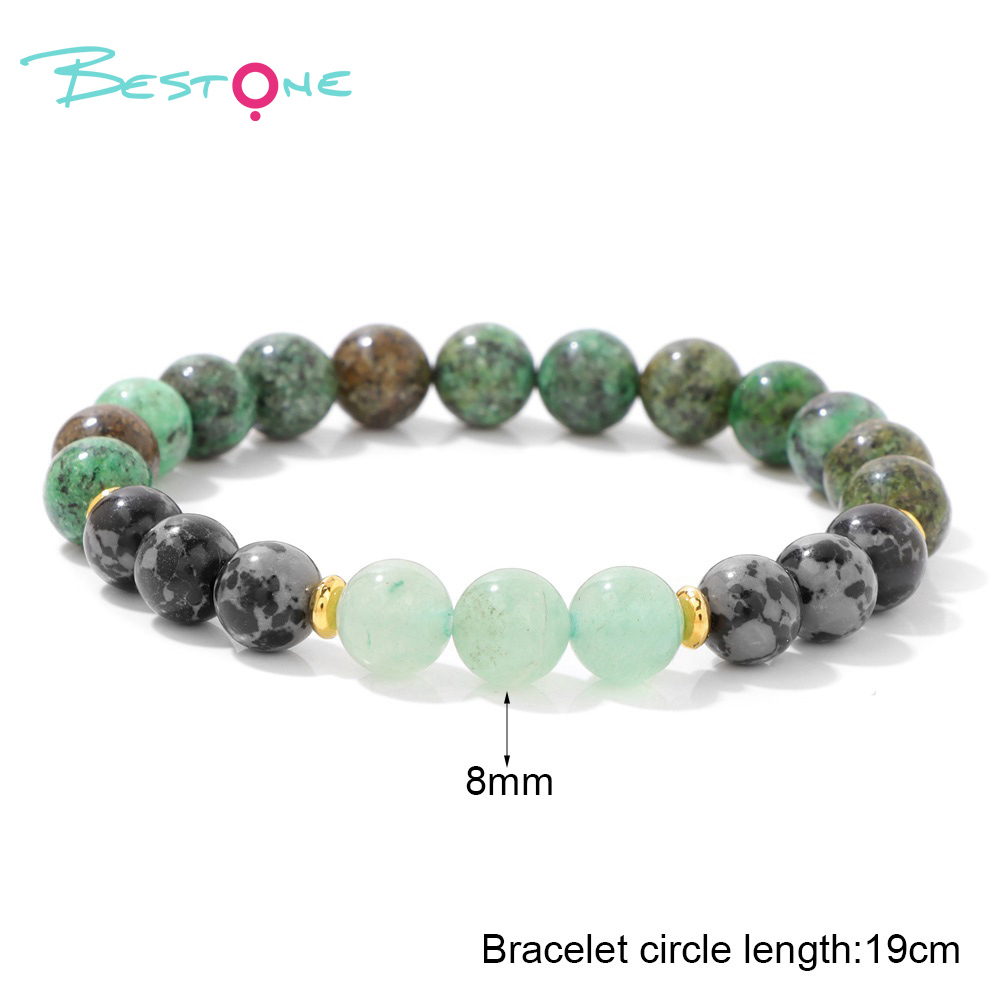 Mixed Gemstone Beaded Stretch Bracelet with Gold Spacers