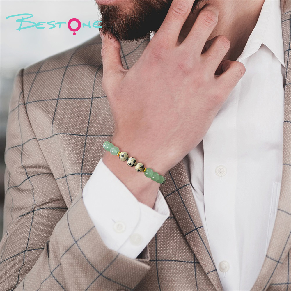 Mixed Gemstone Beaded Stretch Bracelet with Gold Spacers