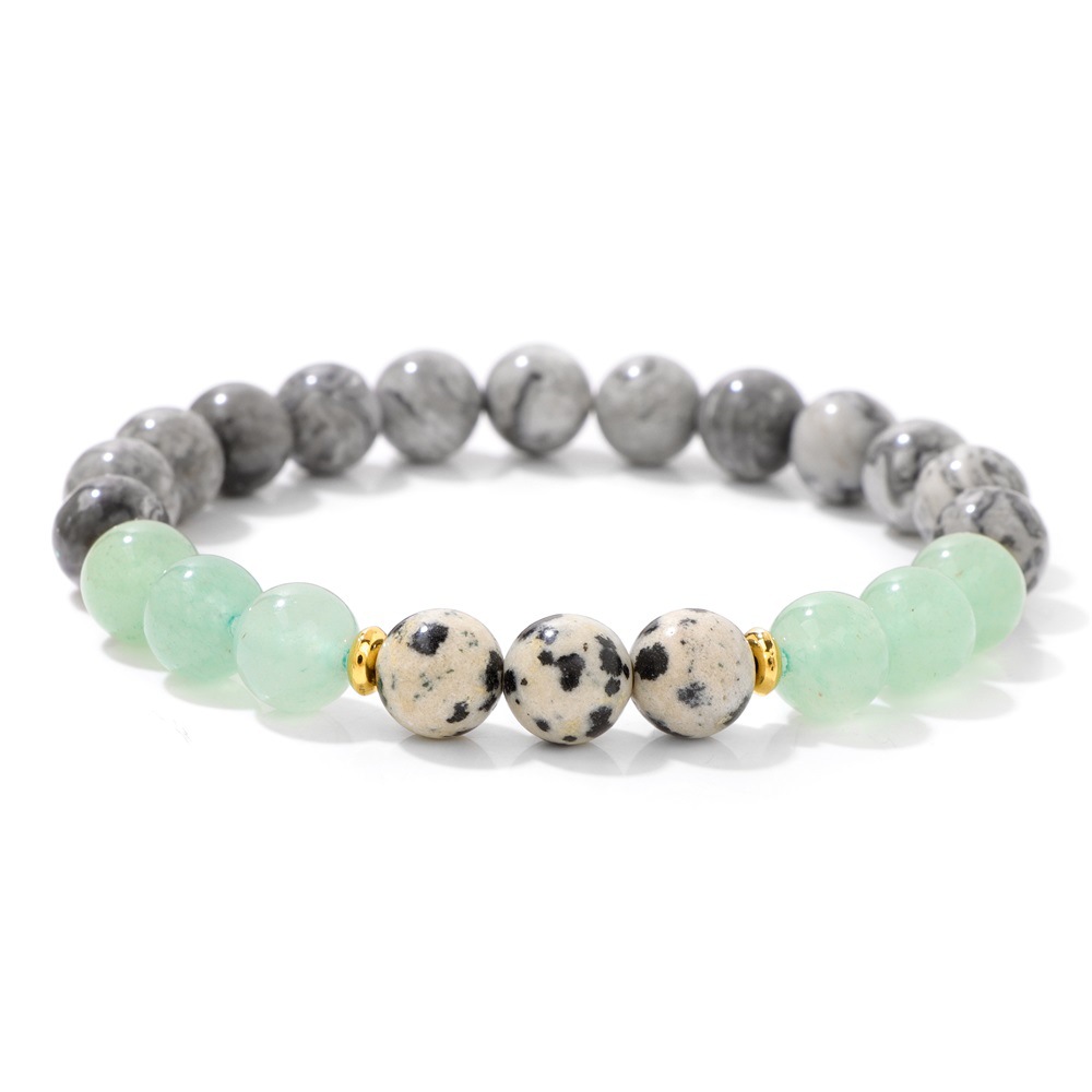 Mixed Gemstone Beaded Stretch Bracelet with Gold Spacers