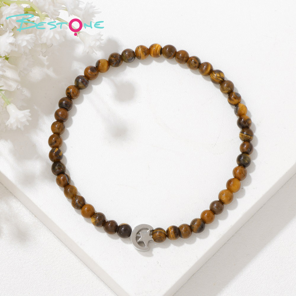 Star & Moon Gemstone Stretch Bracelet (4mm Beads, Multiple Stones, 17–21cm +2)