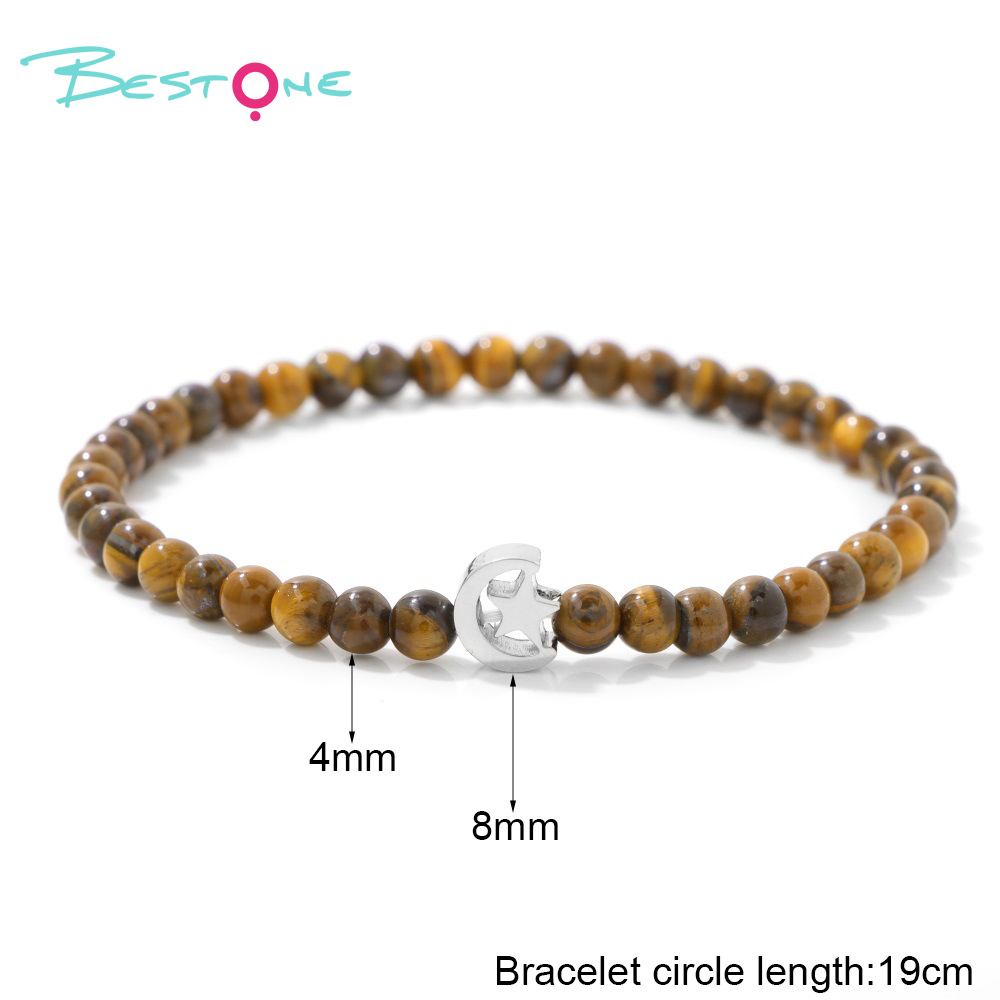 Star & Moon Gemstone Stretch Bracelet (4mm Beads, Multiple Stones, 17–21cm +2)