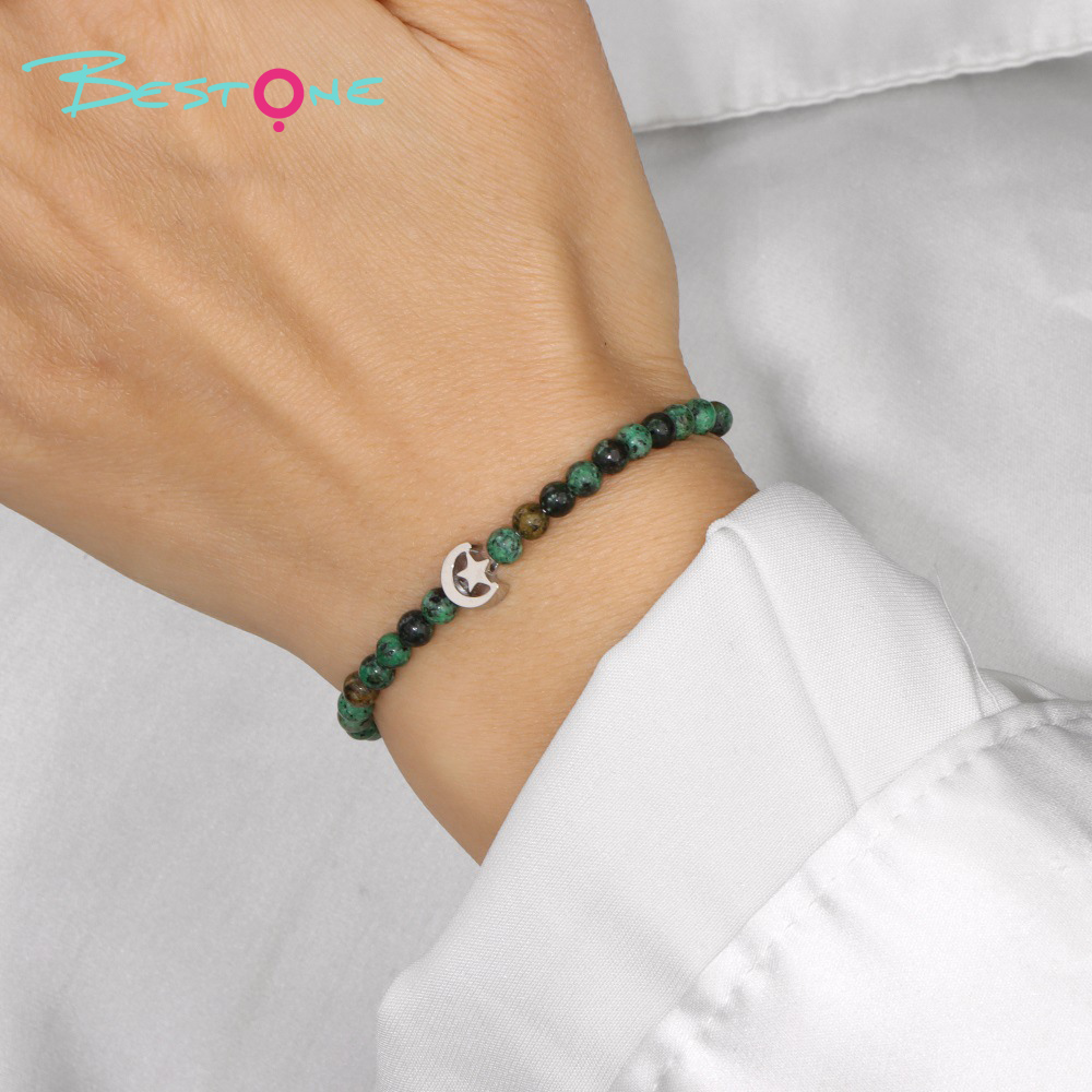 Star & Moon Gemstone Stretch Bracelet (4mm Beads, Multiple Stones, 17–21cm +2)