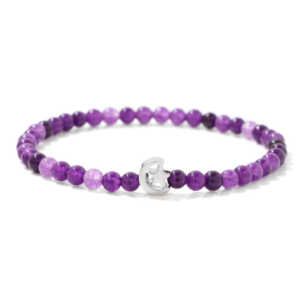 Star & Moon Gemstone Stretch Bracelet (4mm Beads, Multiple Stones, 17–21cm +2)