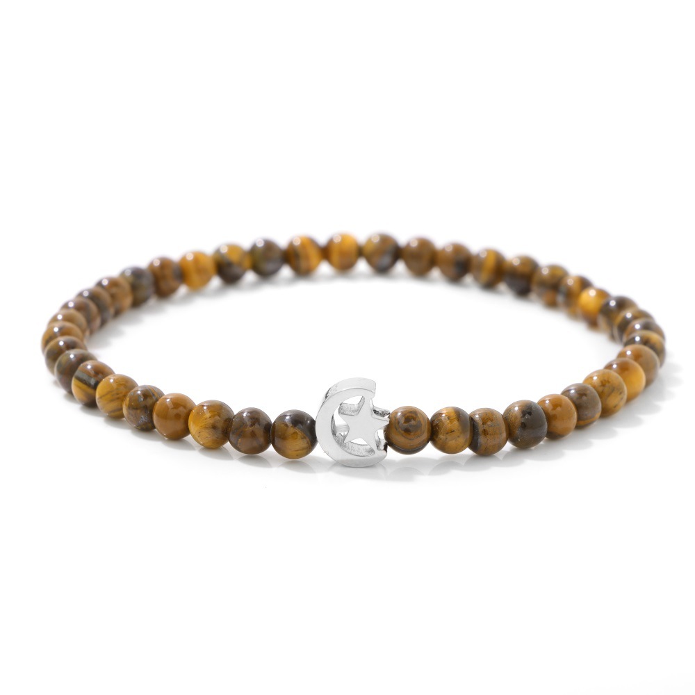 Star & Moon Gemstone Stretch Bracelet (4mm Beads, Multiple Stones, 17–21cm +2)