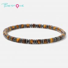 Mixed Chip Spacer Stone Stretch Bracelet with Black Agate Flat Beads