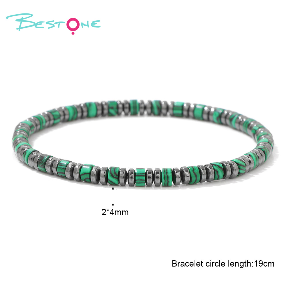 Mixed Chip Spacer Stone Stretch Bracelet with Black Agate Flat Beads