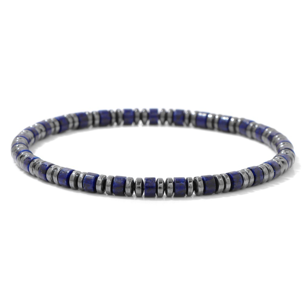 Mixed Chip Spacer Stone Stretch Bracelet with Black Agate Flat Beads