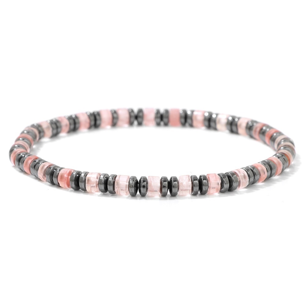 Mixed Chip Spacer Stone Stretch Bracelet with Black Agate Flat Beads