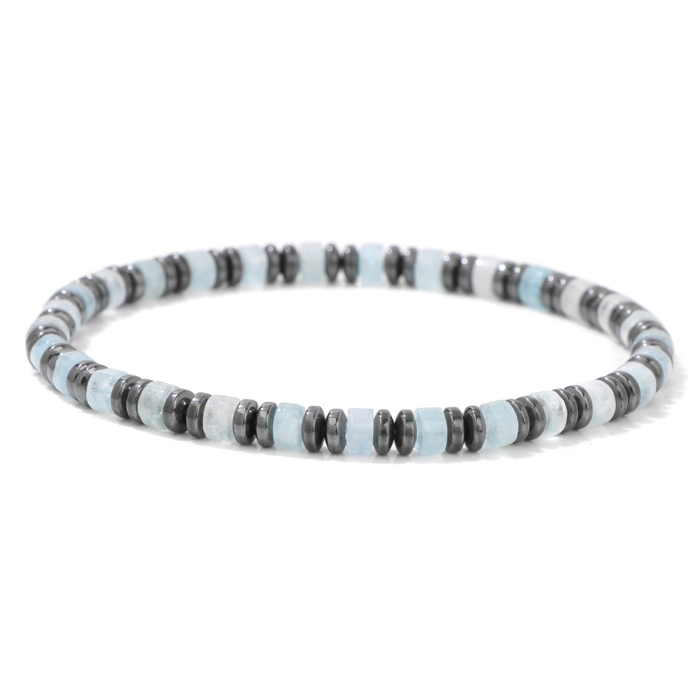 Mixed Chip Spacer Stone Stretch Bracelet with Black Agate Flat Beads