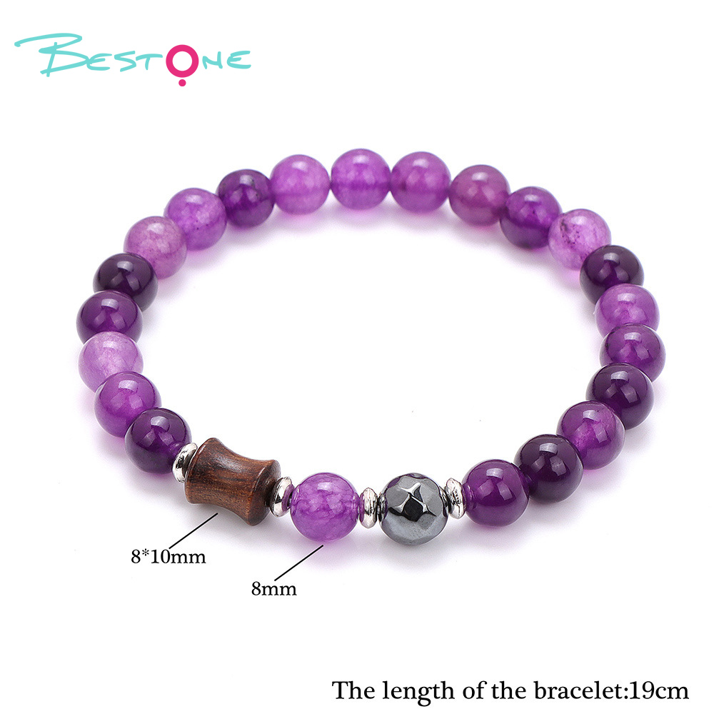 Wood Bead Stretch Bracelet with One Faceted Black Agate Accent