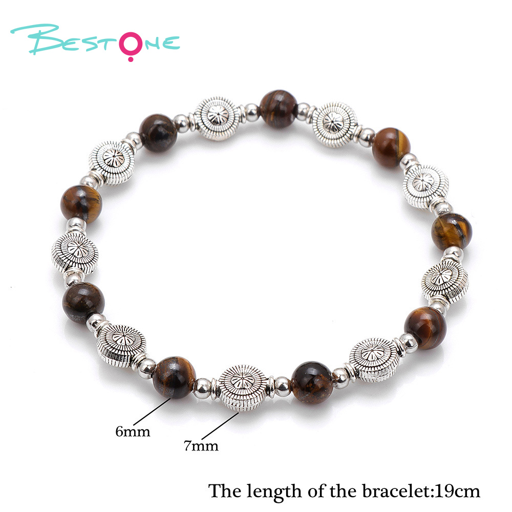 Gemstone Stretch Bracelet with Tibetan Silver Vase Spacers & Silver Beads