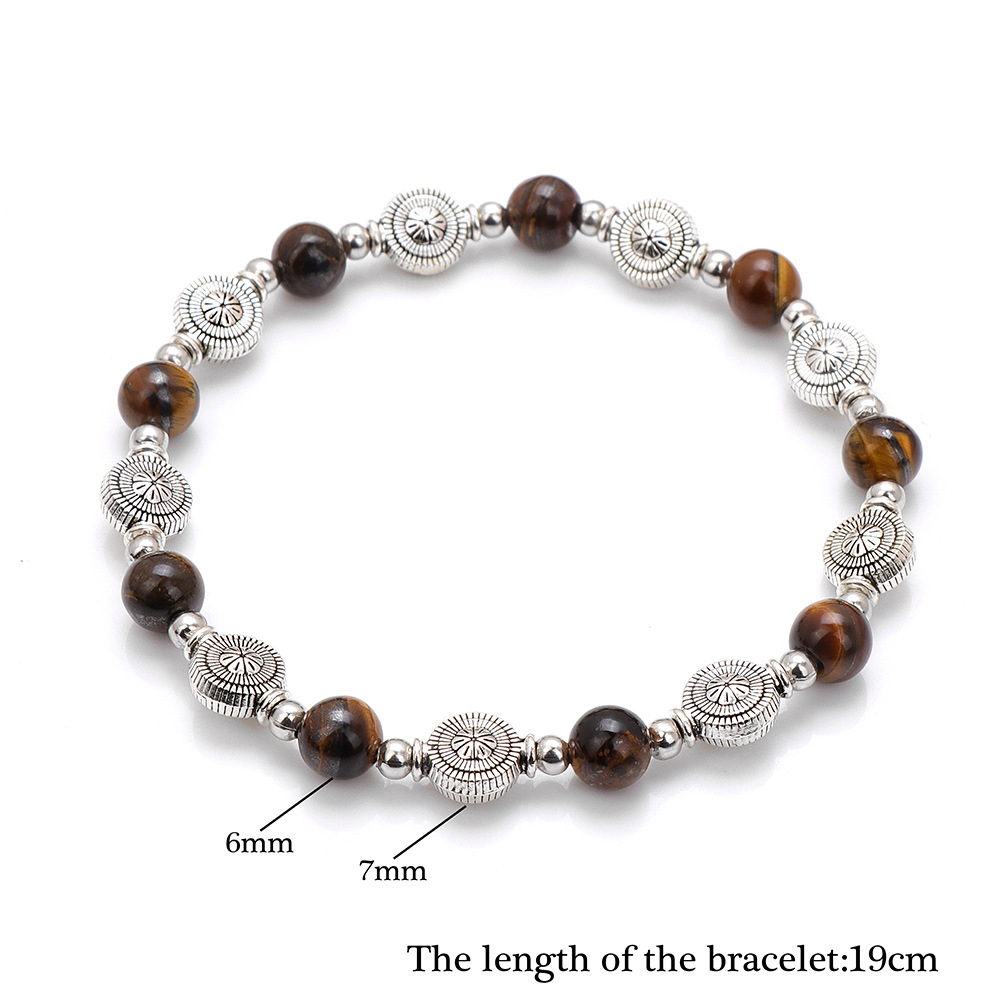 Gemstone Stretch Bracelet with Tibetan Silver Vase Spacers & Silver Beads