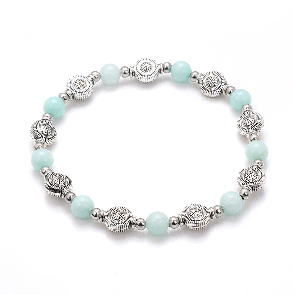 Gemstone Stretch Bracelet with Tibetan Silver Vase Spacers & Silver Beads