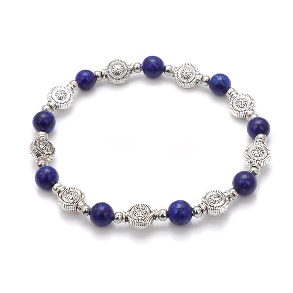 Gemstone Stretch Bracelet with Tibetan Silver Vase Spacers & Silver Beads