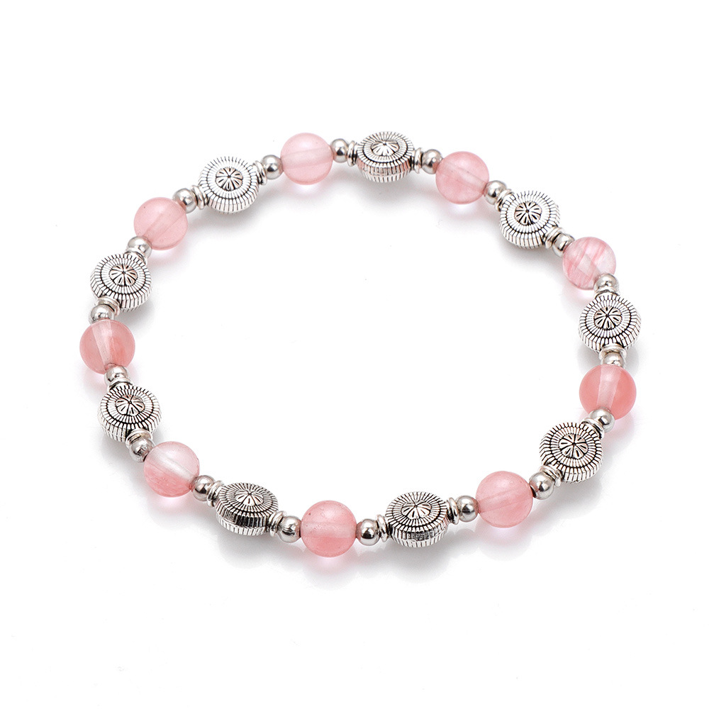 Gemstone Stretch Bracelet with Tibetan Silver Vase Spacers & Silver Beads