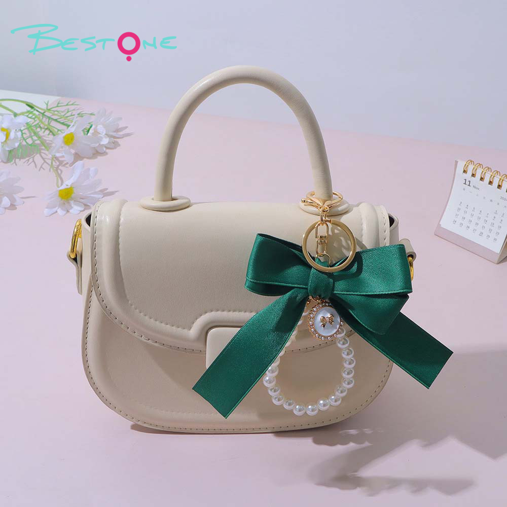 Custom Ribbon Bow Phone Charm & Bag Pendant with Pearl Chain – Alloy Strap 6 Inch