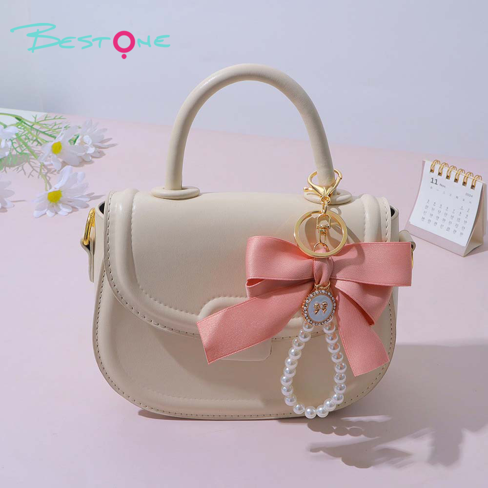 Custom Ribbon Bow Phone Charm & Bag Pendant with Pearl Chain – Alloy Strap 6 Inch