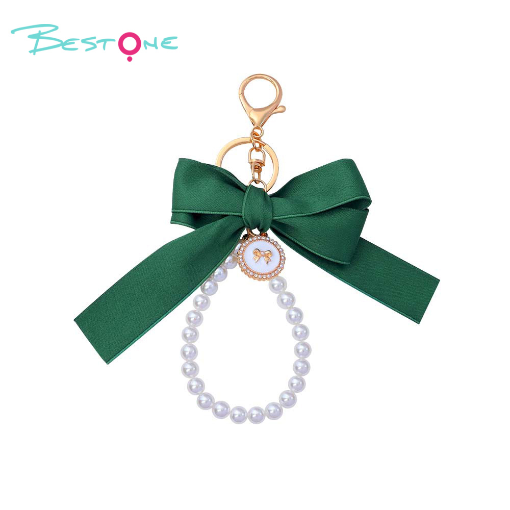 Custom Ribbon Bow Phone Charm & Bag Pendant with Pearl Chain – Alloy Strap 6 Inch