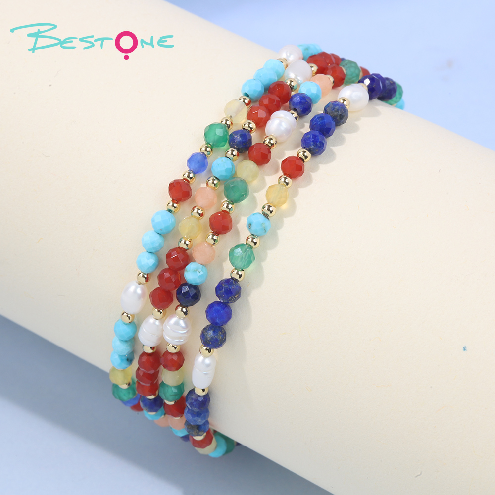 Natural Stone & Baroque Pearl Bracelet | Agate, Turquoise, Lapis Jewelry Manufacturer