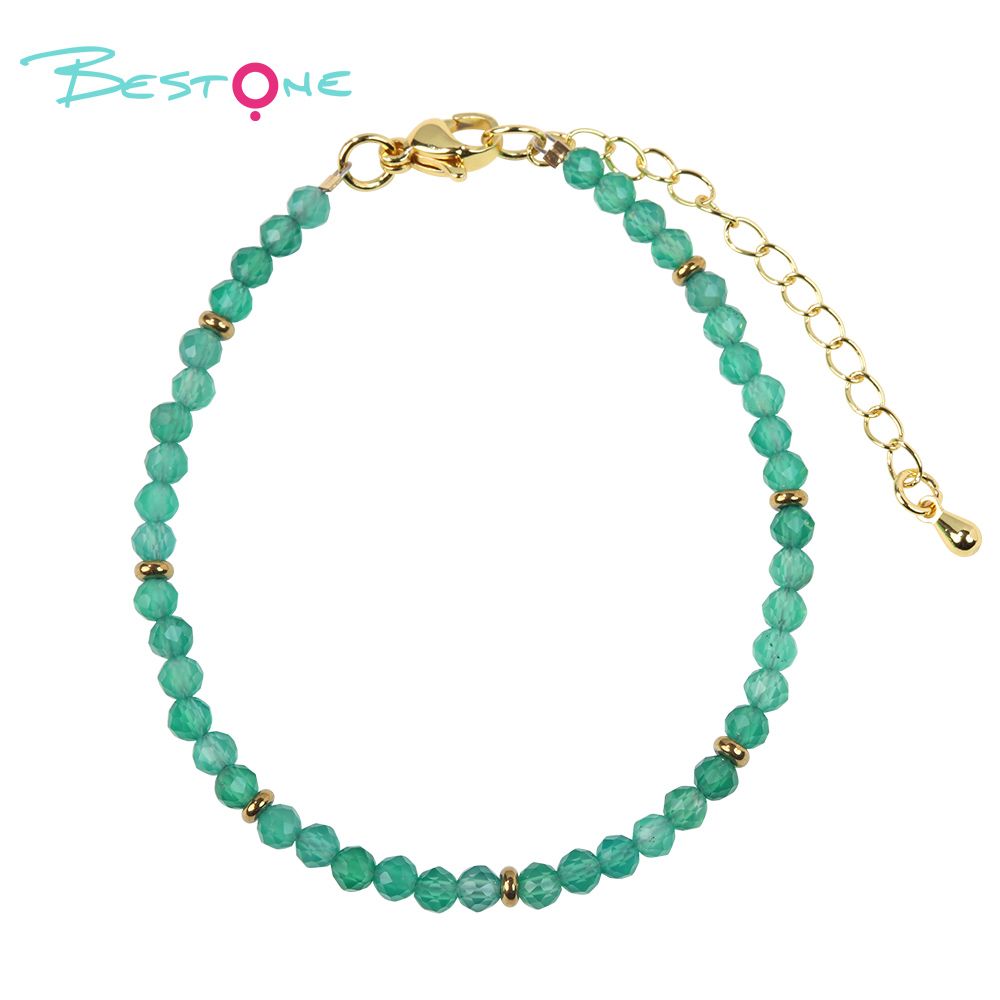 Faceted Glass & Natural Stone Bracelet Wholesale | Gold Plated Minimalist Jewelry Manufacturer