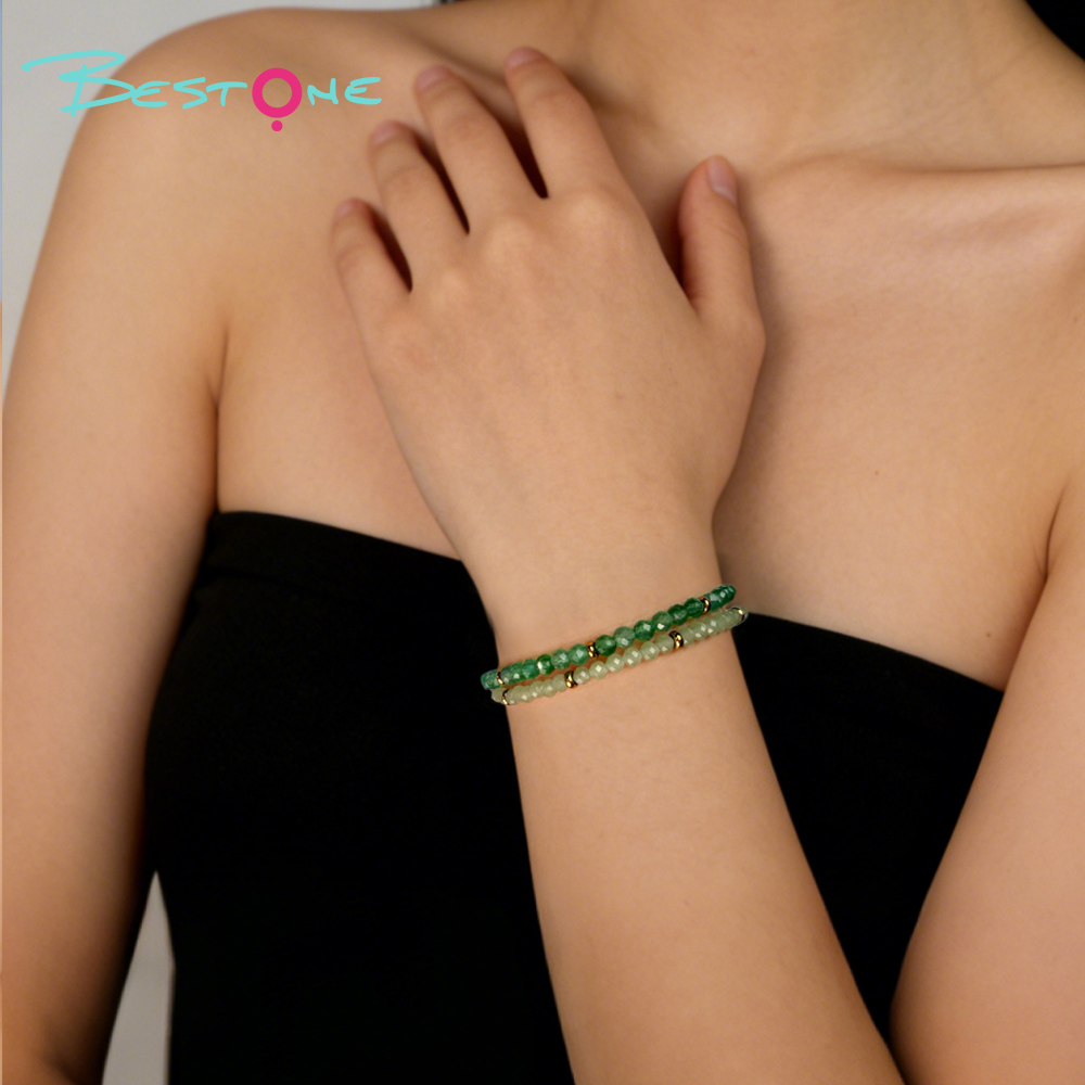 Faceted Glass & Natural Stone Bracelet Wholesale | Gold Plated Minimalist Jewelry Manufacturer