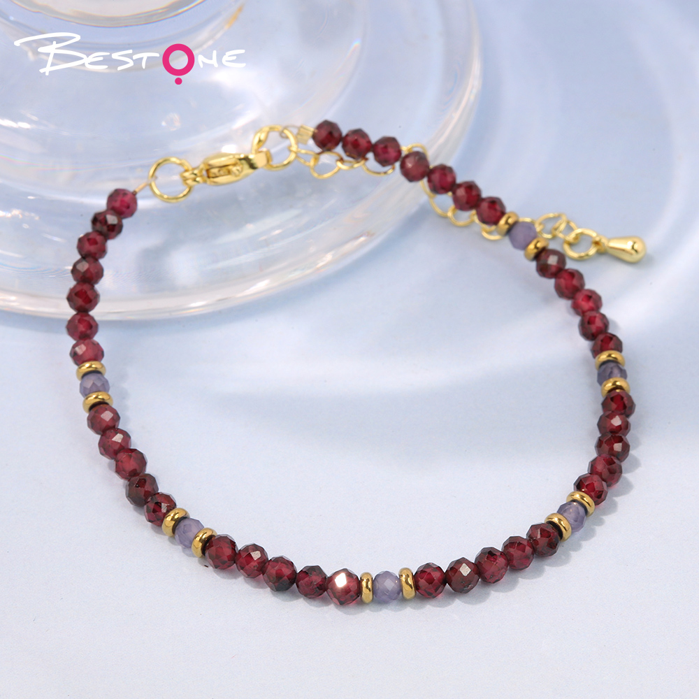 Faceted Glass & Natural Stone Bracelet Wholesale | Gold Plated Minimalist Jewelry Manufacturer