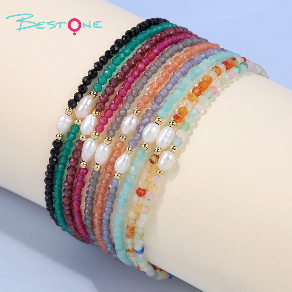 Faceted Stone & Pearl Bracelet Wholesale | Gold Plated Minimalist Jewelry Manufacturer