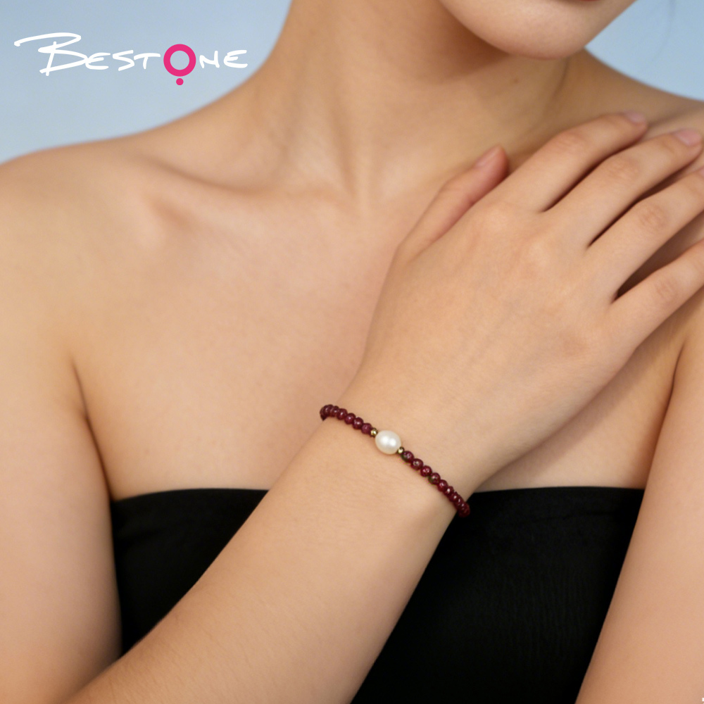 Faceted Stone & Pearl Bracelet Wholesale | Gold Plated Minimalist Jewelry Manufacturer