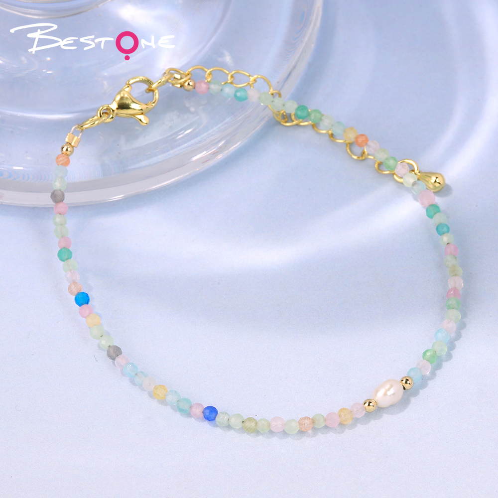 Faceted Stone & Pearl Bracelet Wholesale | Gold Plated Minimalist Jewelry Manufacturer