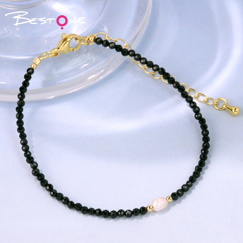 Faceted Stone & Pearl Bracelet Wholesale | Gold Plated Minimalist Jewelry Manufacturer