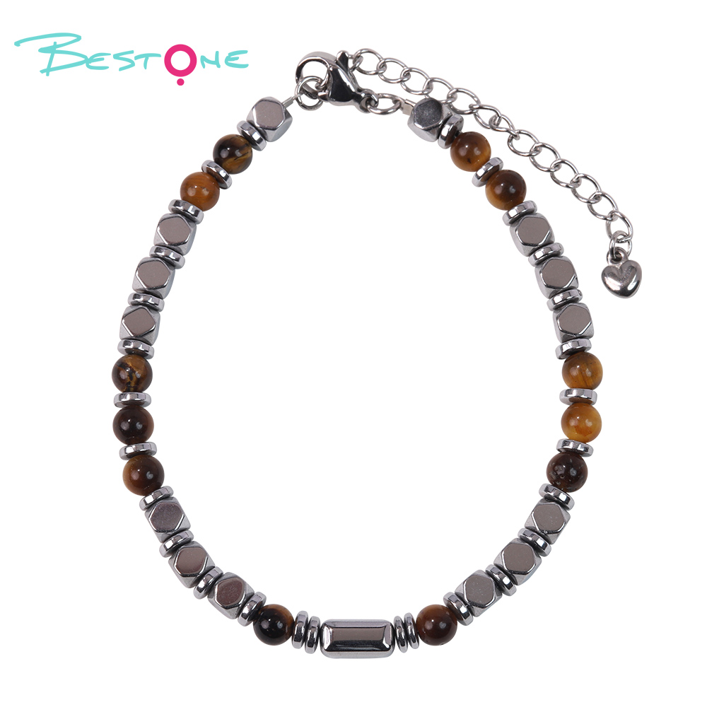 Natural Stone Bead Bracelet with Silver Hematite | Stainless Steel Jewelry Wholesale