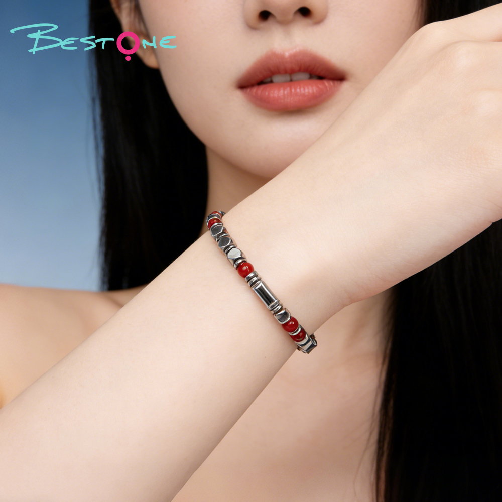 Natural Stone Bead Bracelet with Silver Hematite | Stainless Steel Jewelry Wholesale