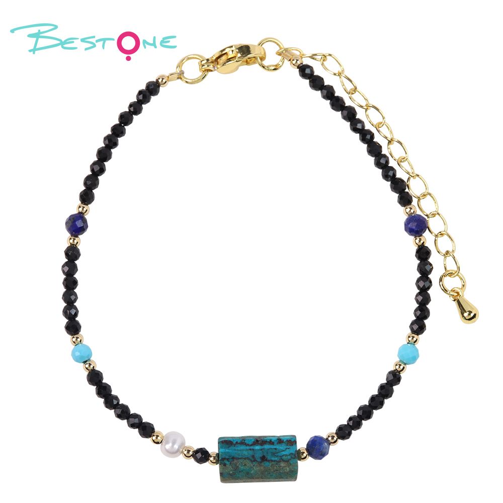 Layered Spinel & Natural Stone Pearl Bracelet | Gold Plated Designer Jewelry Wholesale