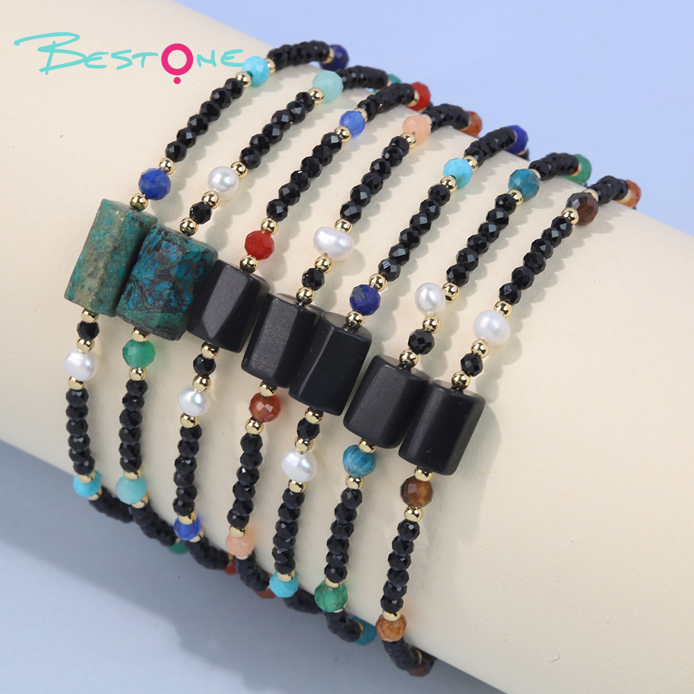 Layered Spinel & Natural Stone Pearl Bracelet | Gold Plated Designer Jewelry Wholesale