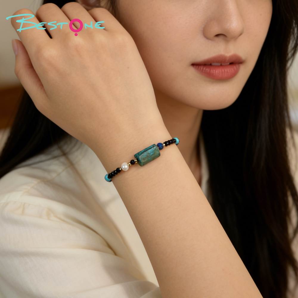 Layered Spinel & Natural Stone Pearl Bracelet | Gold Plated Designer Jewelry Wholesale