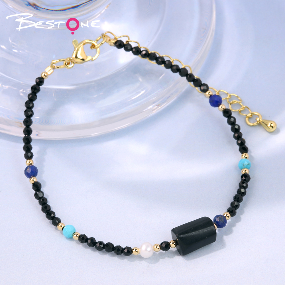 Layered Spinel & Natural Stone Pearl Bracelet | Gold Plated Designer Jewelry Wholesale