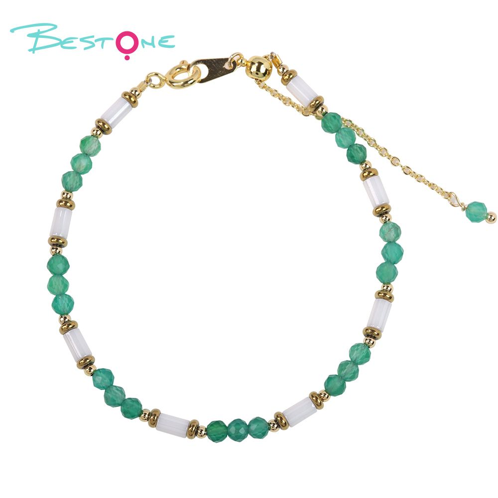 Ceramic & Natural Stone Bracelet with T-Bar Clasp | Gold Plated Jewelry Wholesale