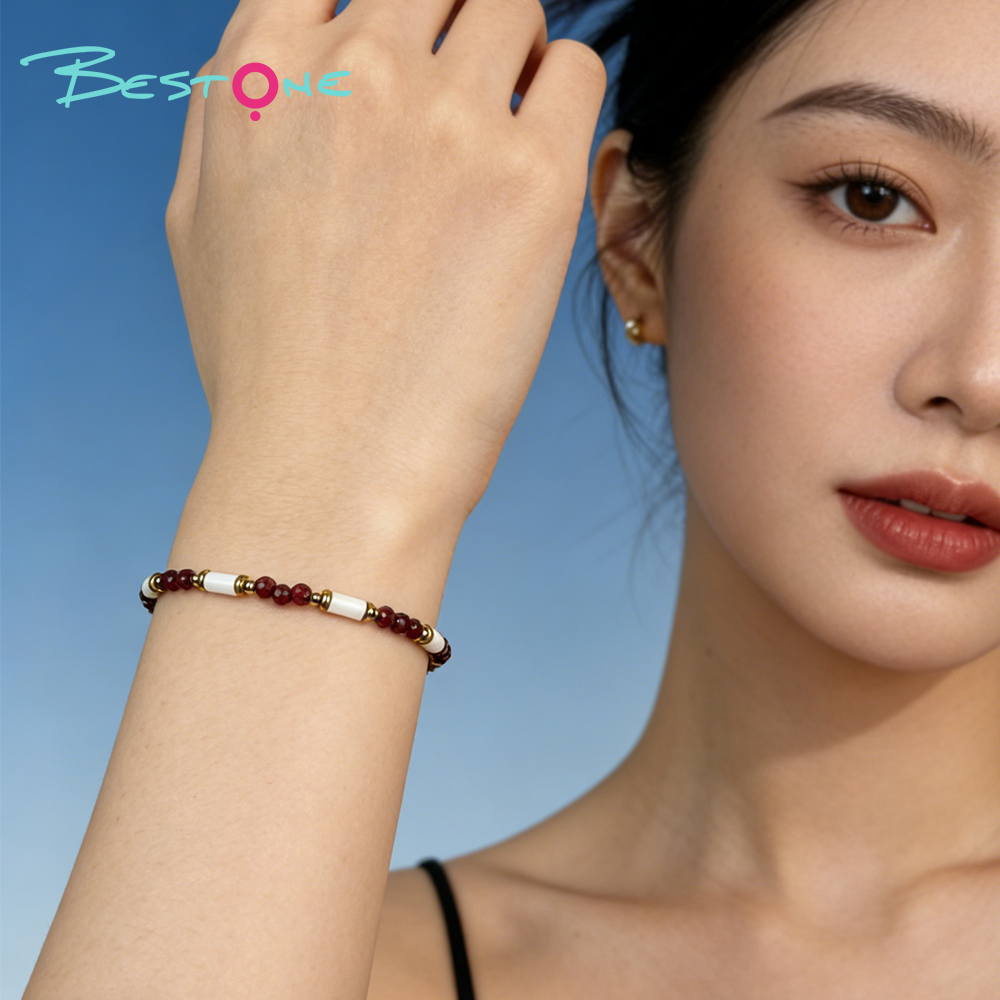 Ceramic & Natural Stone Bracelet with T-Bar Clasp | Gold Plated Jewelry Wholesale